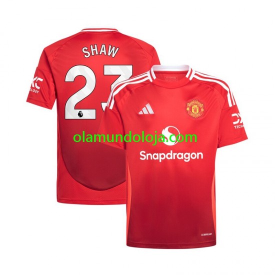 Camisola Manchester United Luke Shaw 23 Homem Equipamento Primeiro 2024-2025 Manga Curta